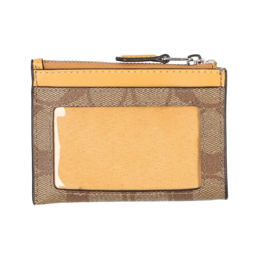 Women's NEW Coach Brown Yellow Mini Skinny ID Case Signature Canvas Card Case Wallet For Sale
