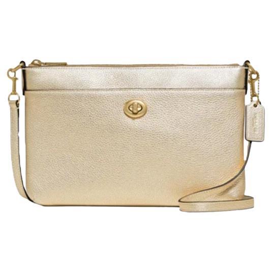 NEW Coach Gold Polly Metallic Leather Crossbody Bag For Sale