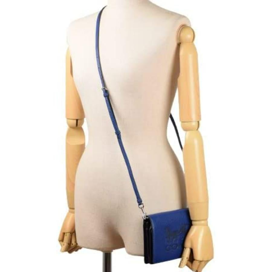 NEW Coach Navy Blue Anna Foldover Leather Clutch Crossbody Bag For Sale 1