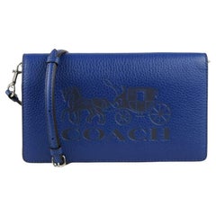 NEW Coach Navy Blue Anna Foldover Leather Clutch Crossbody Bag