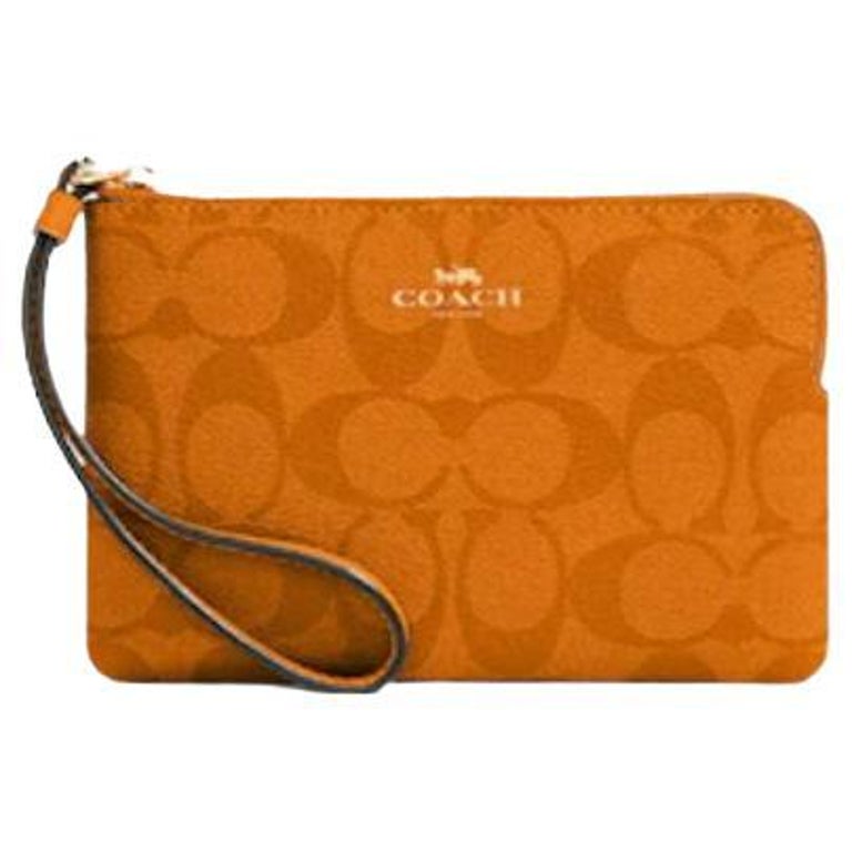 NEW Coach Orange Corner Zip Wristlet Monogram Signature Canvas Pouch