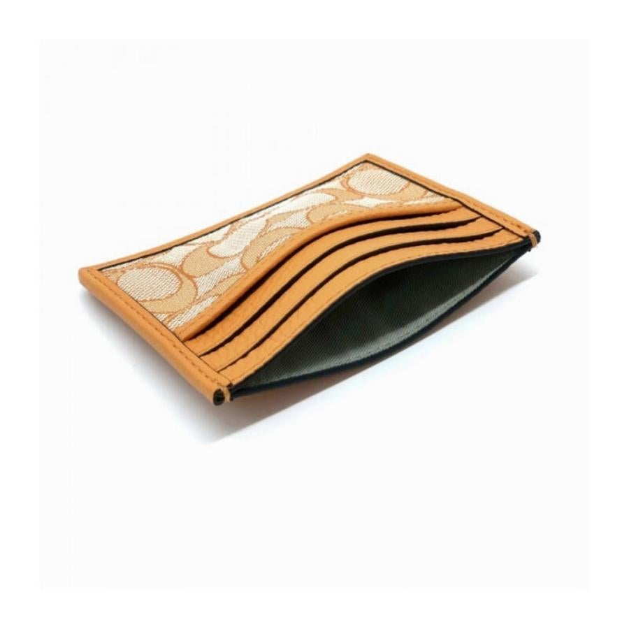 NEW Coach Orange Slim ID Signature Jacquard Leather Card Case Wallet For Sale 4