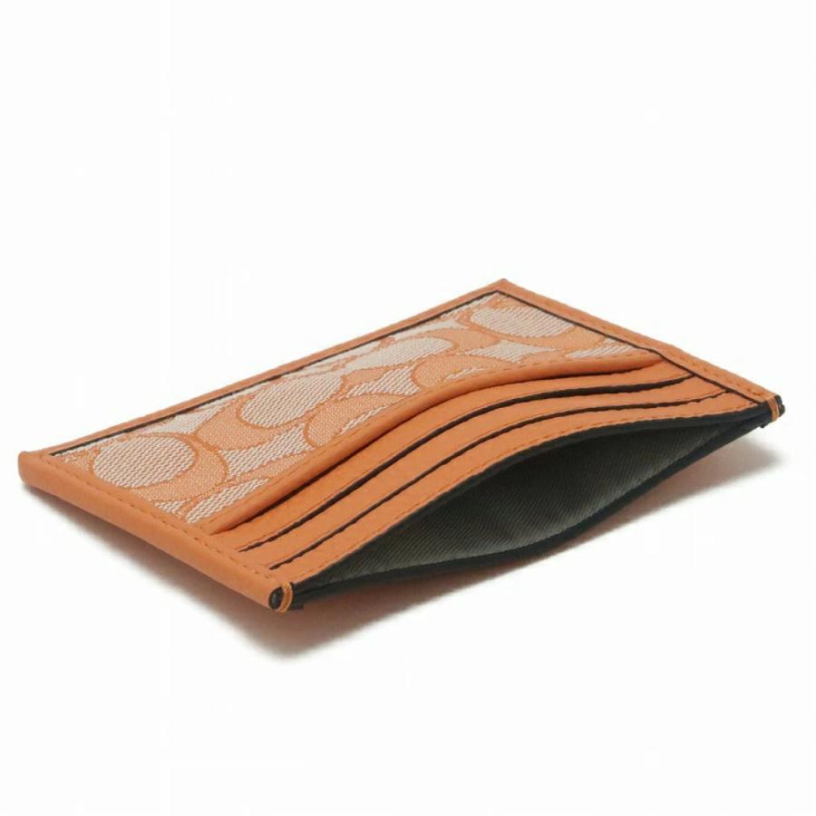NEW Coach Orange Slim ID Signature Jacquard Leather Card Case Wallet For Sale 5