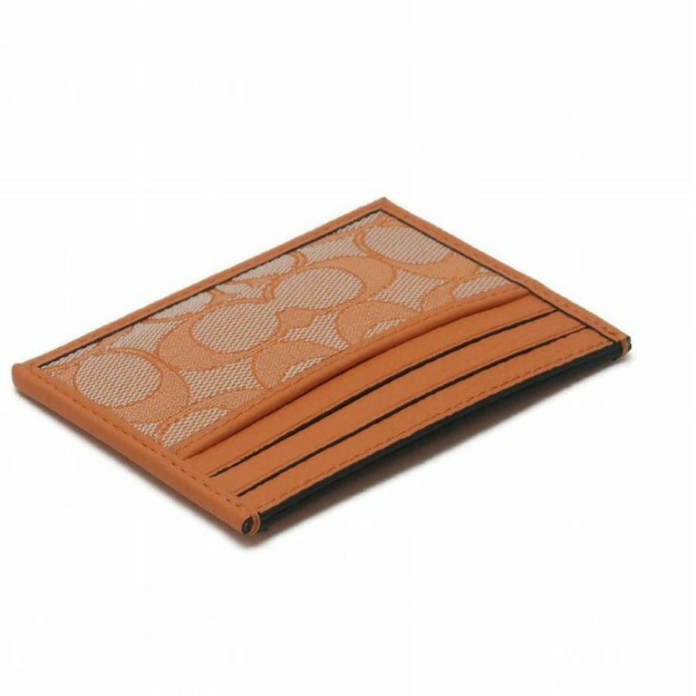 NEW Coach Orange Slim ID Signature Jacquard Leather Card Case Wallet For Sale at 1stDibs