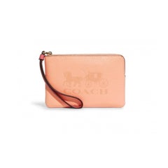 NEW Coach Pink Corner Zip Leather Wristlet Clutch Bag