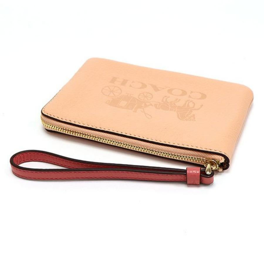 NEW Coach Pink Corner Zip Leather Wristlet Clutch Bag For Sale 1
