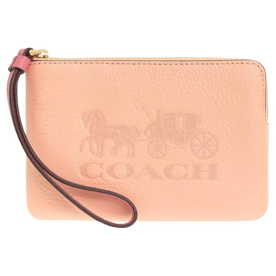 NEW Coach Pink Corner Zip Leather Wristlet Clutch Bag For Sale