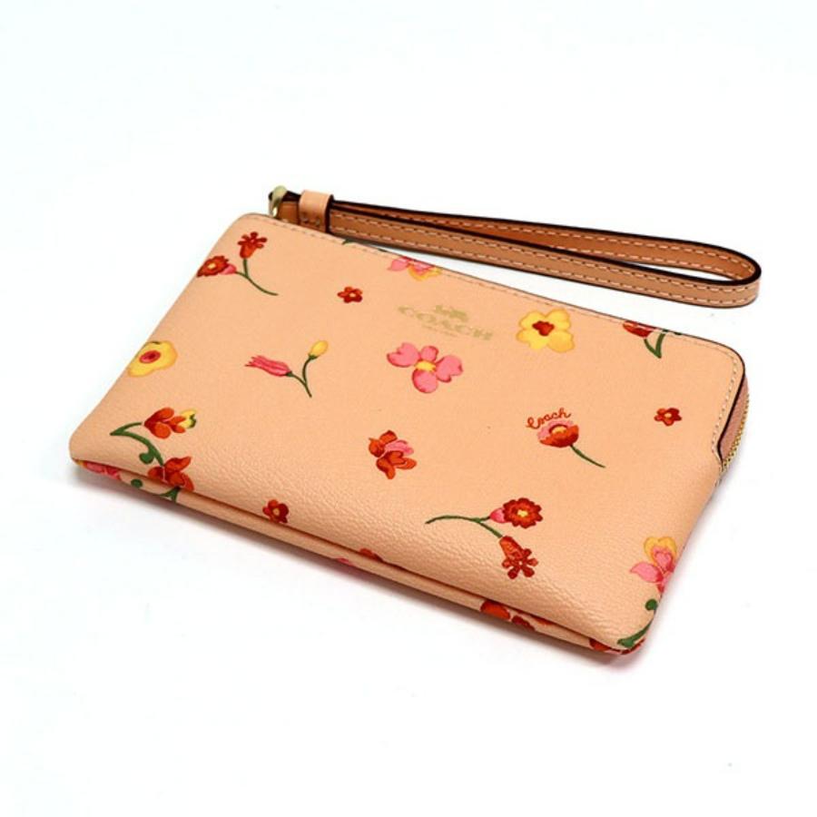 NEW Coach Pink Corner Zip Mystical Floral Print Canvas Wristlet Clutch Bag For Sale 3