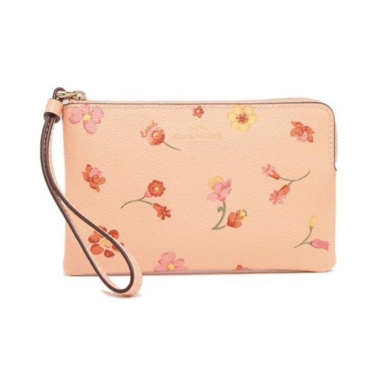 NEW Coach Pink Corner Zip Mystical Floral Print Canvas Wristlet Clutch Bag  For Sale at 1stDibs