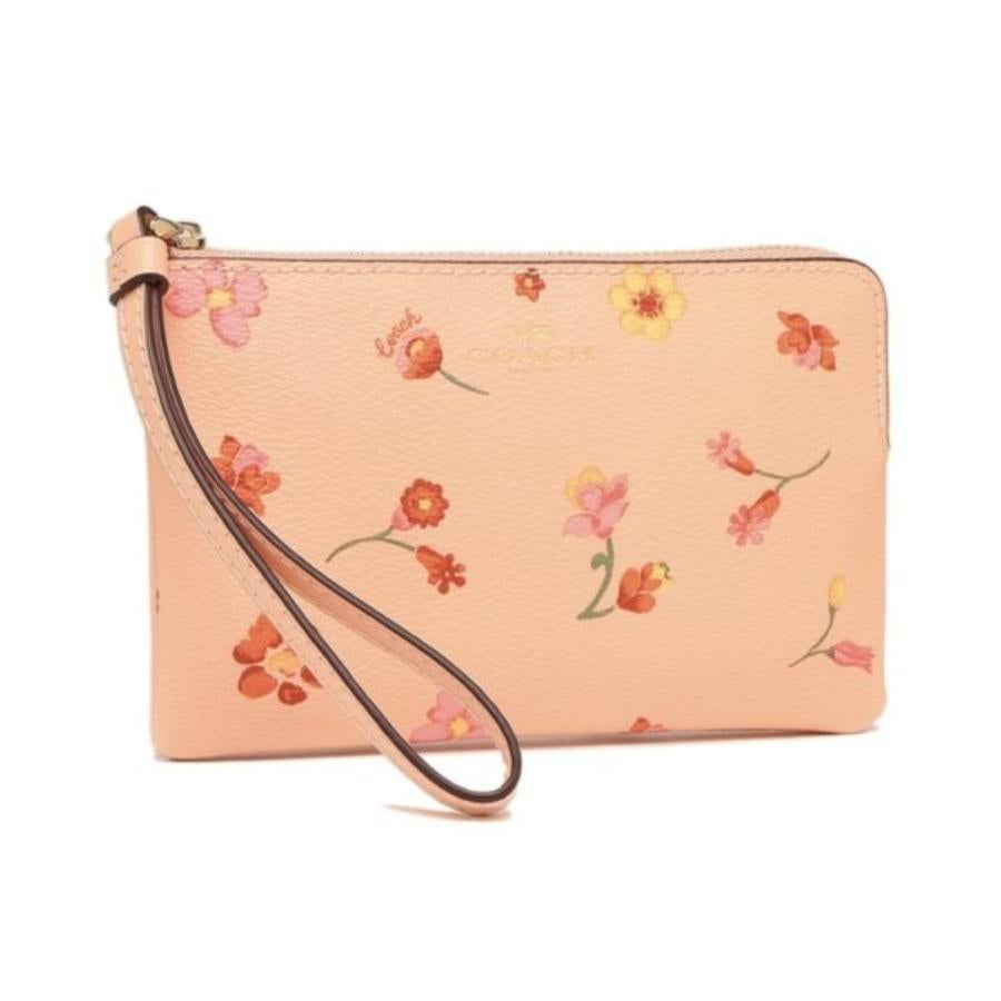 Orange NEW Coach Pink Corner Zip Mystical Floral Print Canvas Wristlet Clutch Bag For Sale