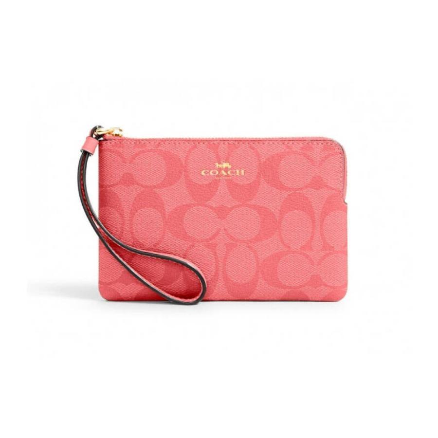 NEW Coach Pink Corner Zip Wristlet Monogram Signature Canvas