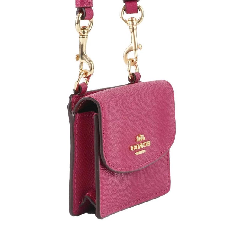 NEW Coach Pink Flap Card Case on Lanyard Leather Crossbody Bag For Sale