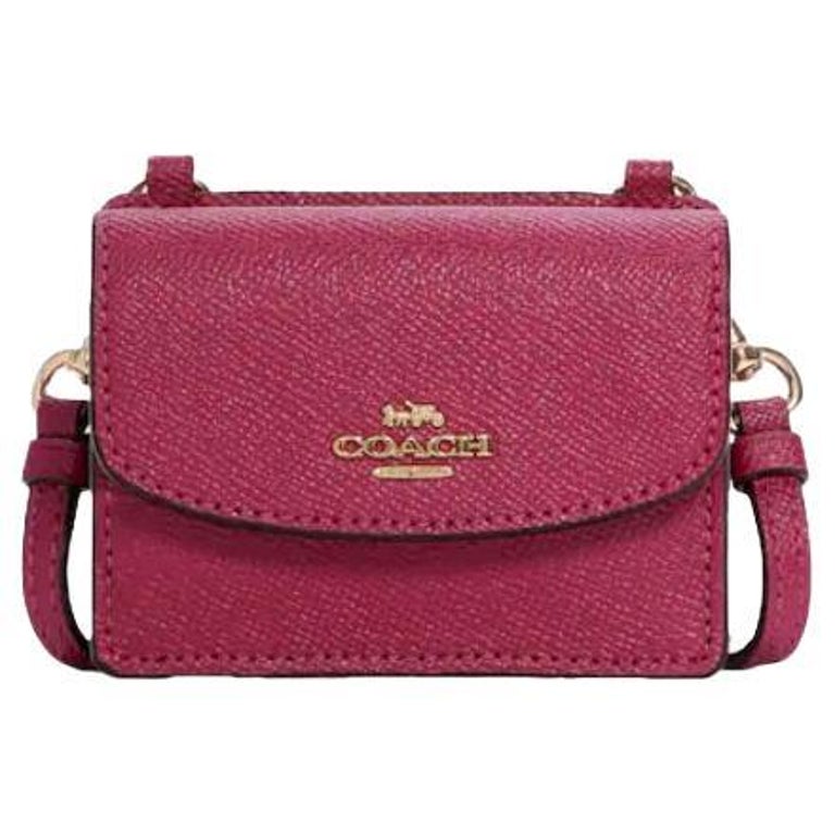 NEW Coach Pink Flap Card Case on Lanyard Leather Crossbody Bag For Sale