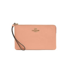 NEW Coach Pink Large Corner Zip Wristlet Leather Clutch Bag