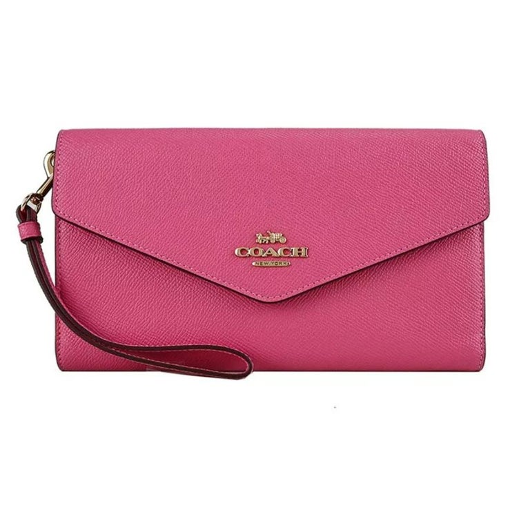 NEW Coach Pink Travel Crossgrain Leather Envelope Wallet Clutch Bag For  Sale at 1stDibs