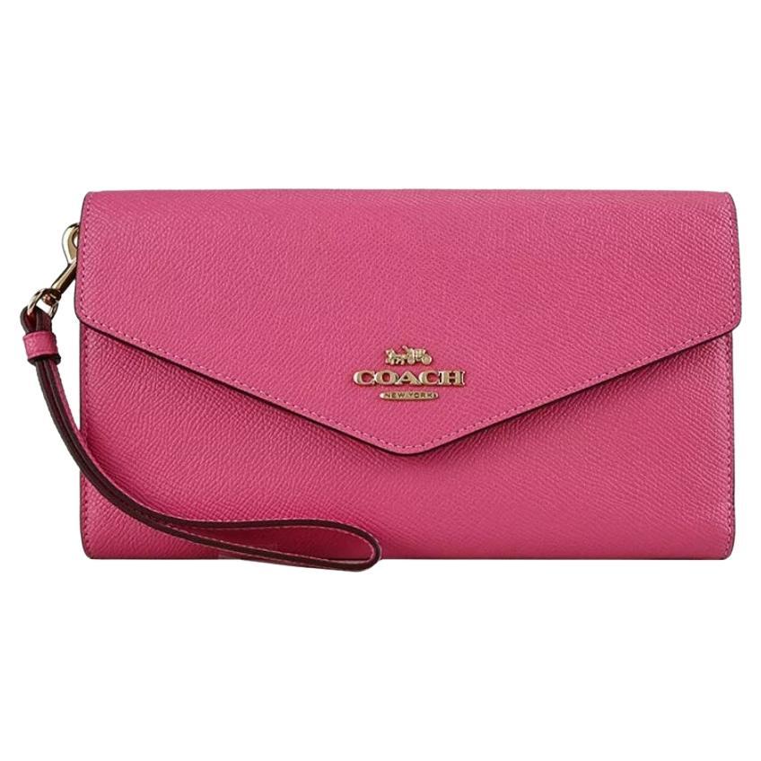 NEW Coach Pink Travel Crossgrain Leather Envelope Wallet Clutch Bag For Sale