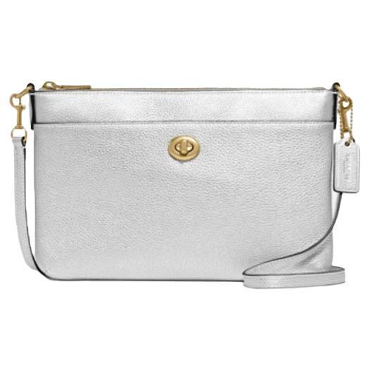 NEW Coach Silver Polly Metallic Leather Crossbody Bag For Sale