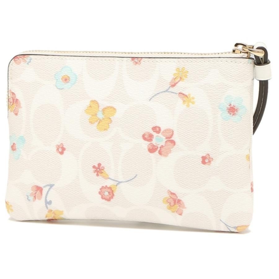 NEW Coach White Corner Zip Mystical Floral Signature Canvas Wristlet Clutch Bag For Sale 4