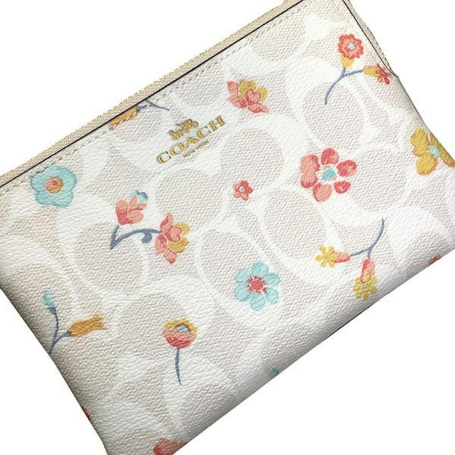NEW Coach White Corner Zip Mystical Floral Signature Canvas Wristlet Clutch Bag For Sale 6