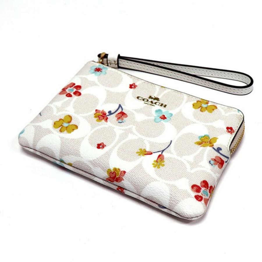 NEW Coach White Corner Zip Mystical Floral Signature Canvas Wristlet Clutch Bag For Sale 7