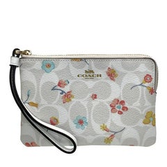 NEW Coach White Corner Zip Mystical Floral Signature Canvas Wristlet Clutch Bag