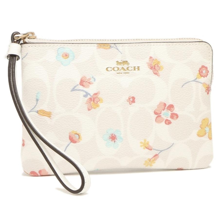 Women's NEW Coach White Corner Zip Mystical Floral Signature Canvas Wristlet Clutch Bag For Sale