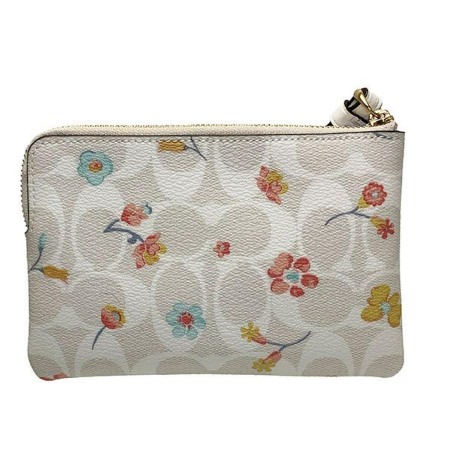 NEW Coach White Corner Zip Mystical Floral Signature Canvas Wristlet Clutch Bag For Sale 2