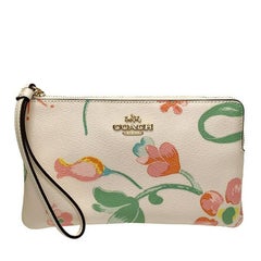 NEW Coach White Large Corner Zip Dreamy Land Floral Canvas Wristlet Clutch Bag