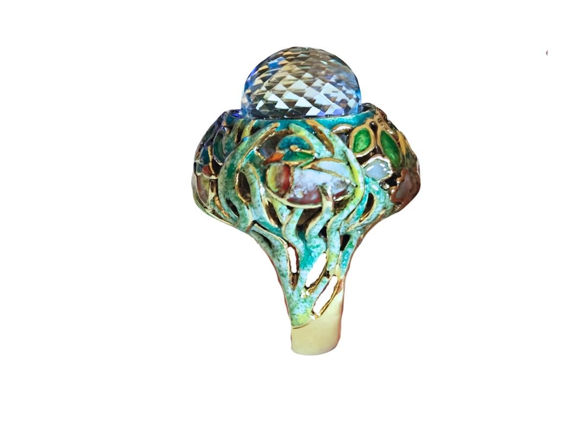 Bague étang scintillant Or jaune 18K avec 33.3ct Swiss Topaz et émail champlevé Neuf - En vente à ראשון לציון, IL