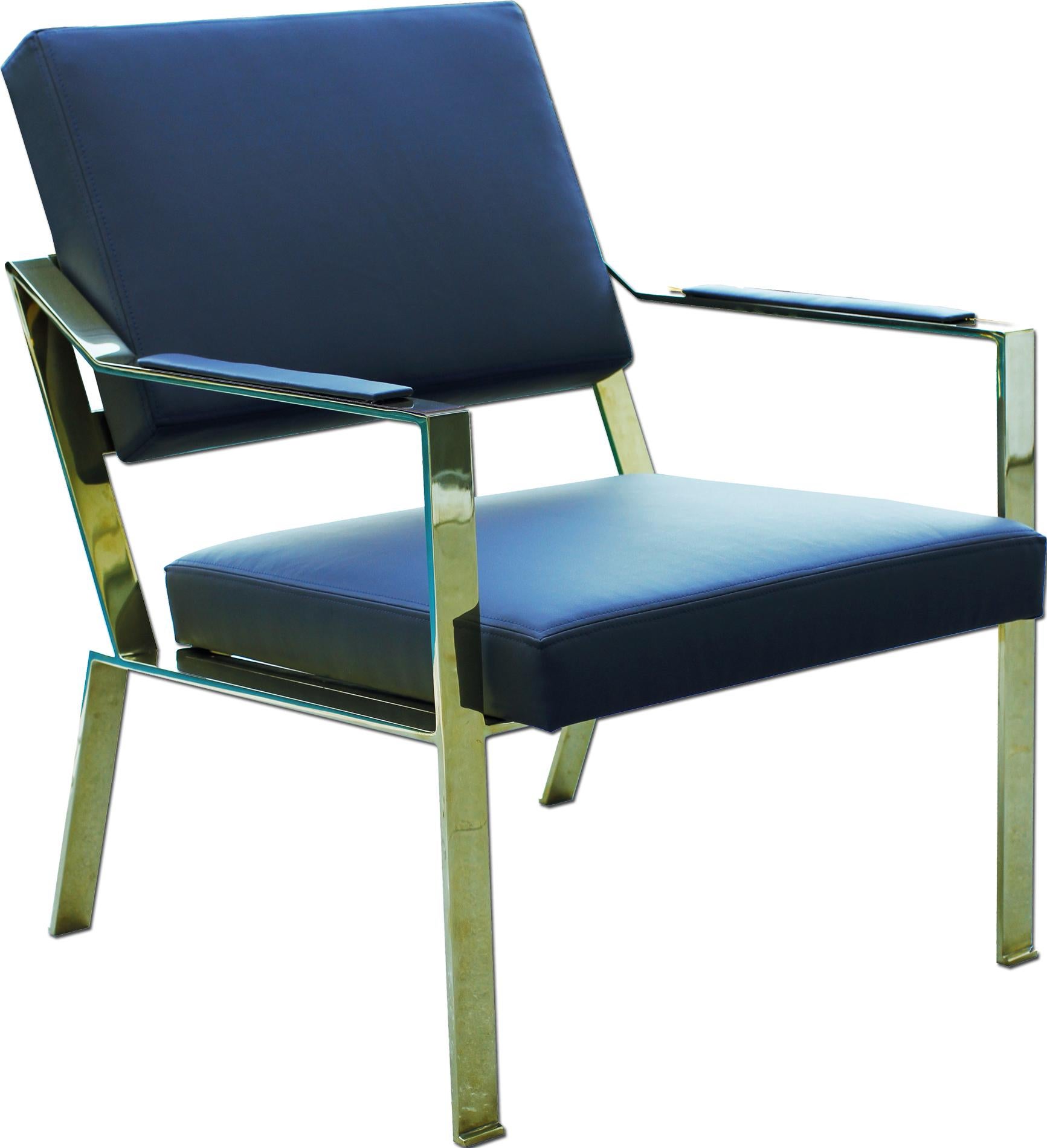 American Very elegant pair of brass chairs covered in grey leather