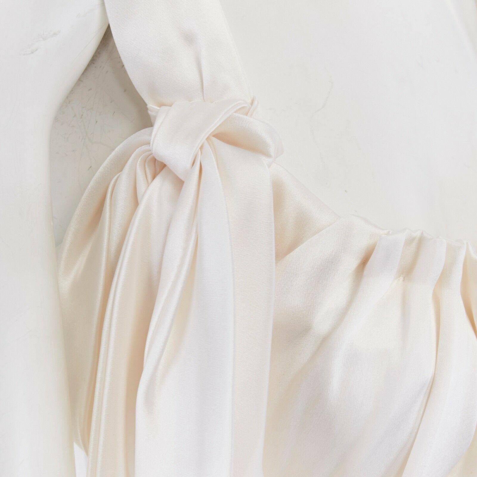 new COLLETTE DINNIGAN ivory bow tie strap pleated neckline evening gown dress S 2