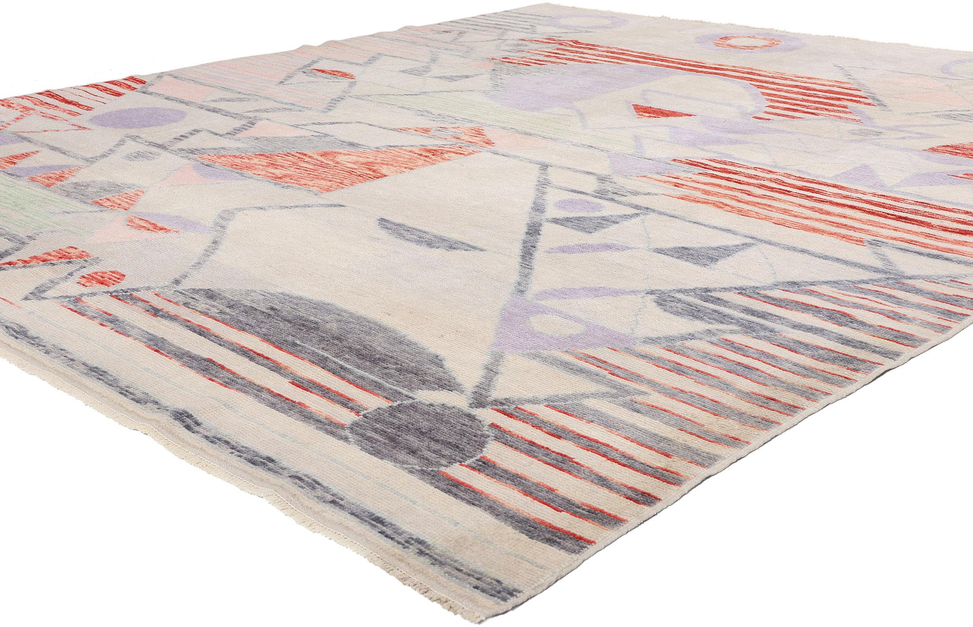 53982 New Abstract Strata Turkish Oushak Rug, 09'00 x 10'03. This exquisite hand-knotted wool Abstract Strata Turkish Oushak rug is a harmonious blend of traditional craftsmanship and modern artistic sensibility. Drawing inspiration from Sonia