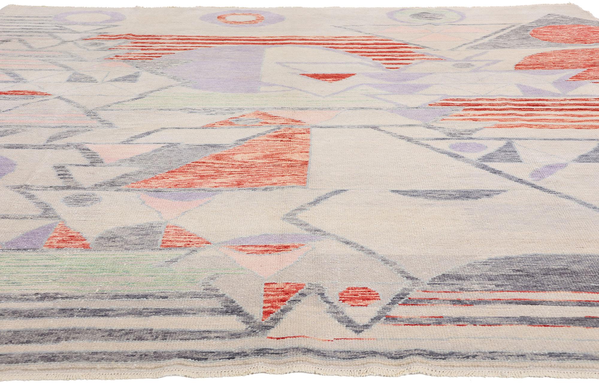 Mid-Century Modern New Colorful Abstract Strata Contemporary Turkish Oushak Carpet, 09'00 x 10'03 For Sale