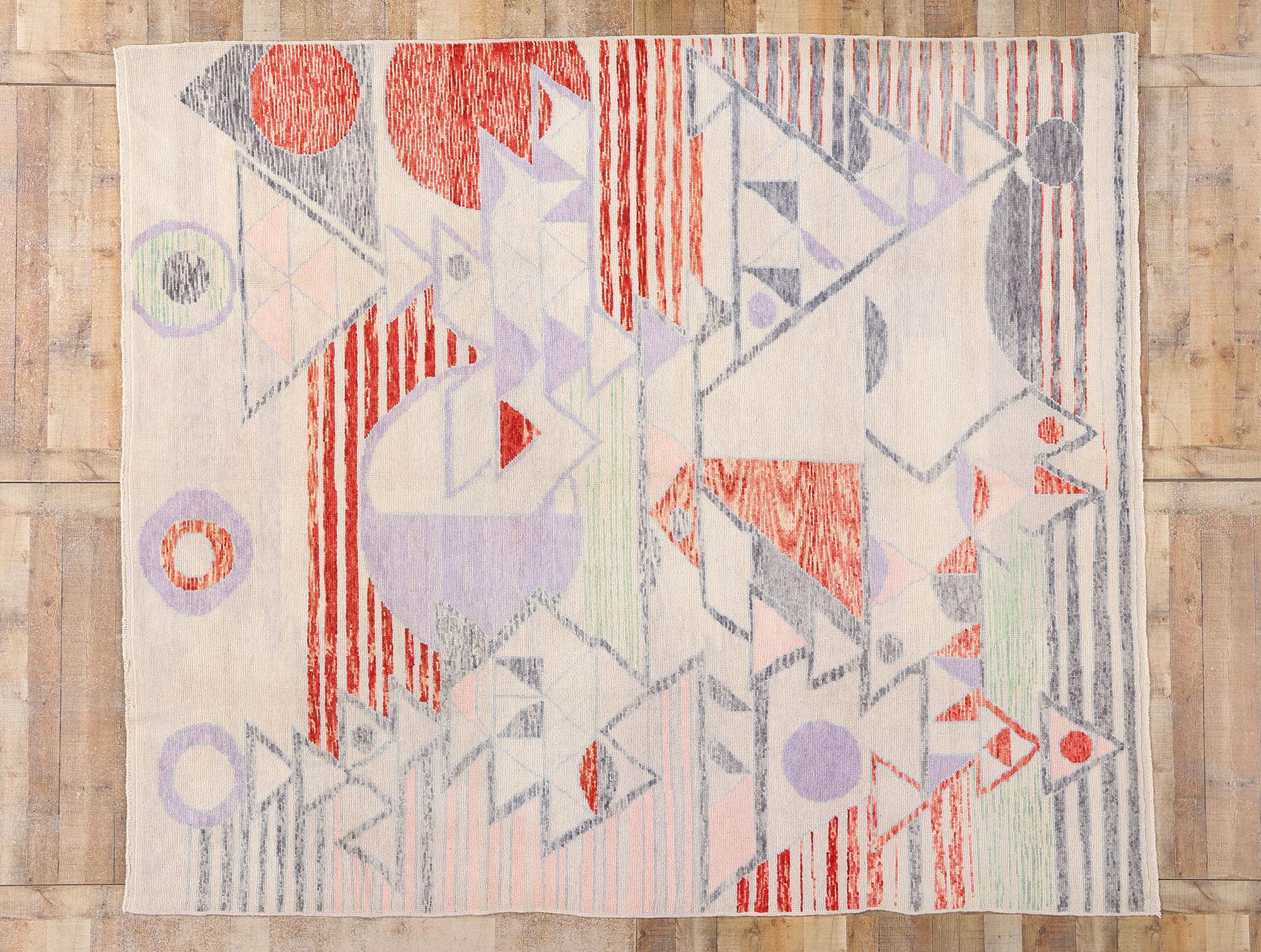 New Colorful Abstract Strata Contemporary Turkish Oushak Carpet, 09'00 x 10'03 For Sale 3