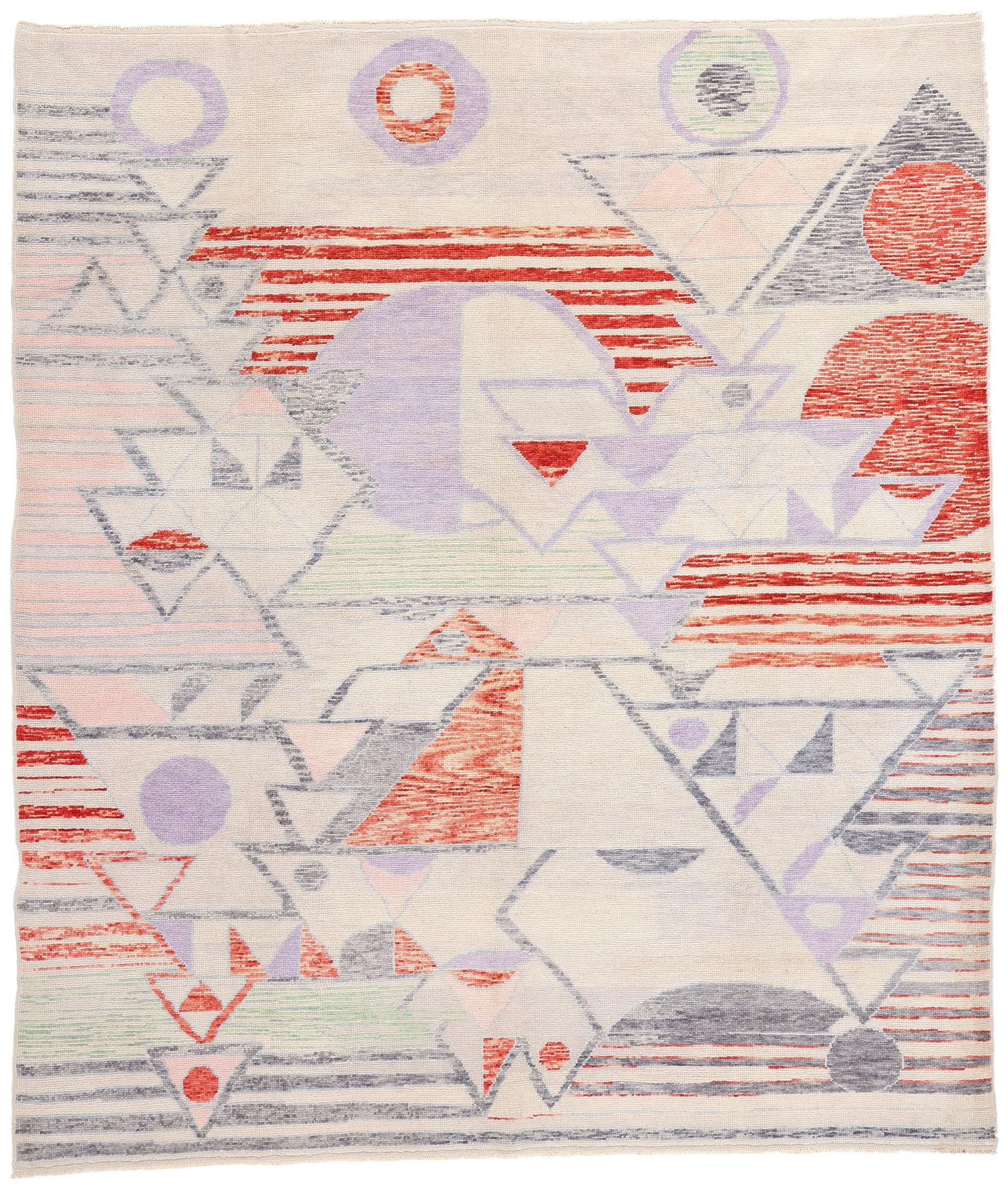 New Colorful Abstract Strata Contemporary Turkish Oushak Carpet, 09'00 x 10'03