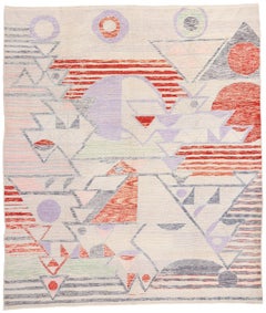 New Colorful Abstract Strata Contemporary Turkish Oushak Carpet, 09'00 x 10'03