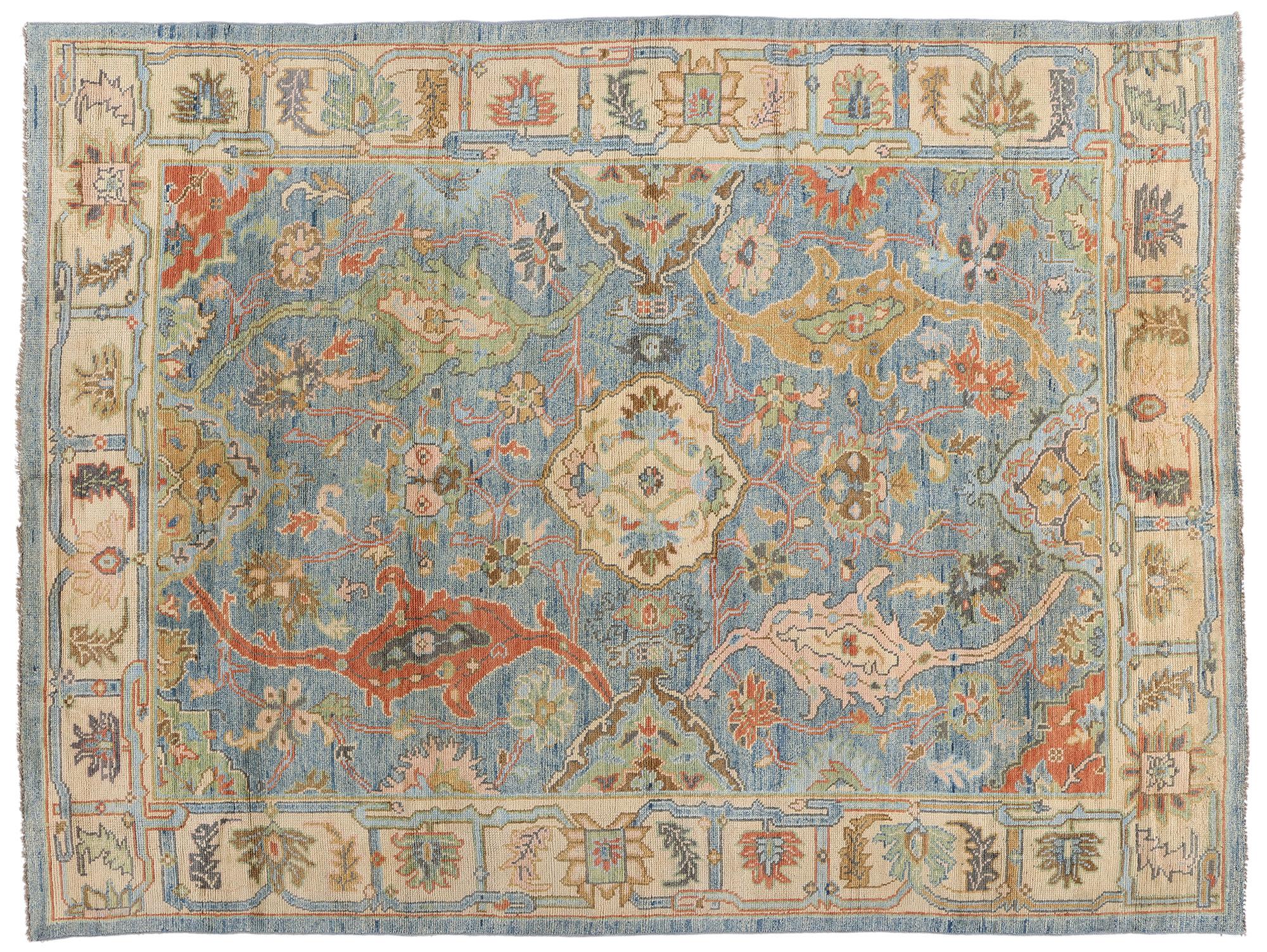 Bunter blauer Oushak-Teppich, Moderne Eleganz trifft auf Maximalismus im Angebot 4