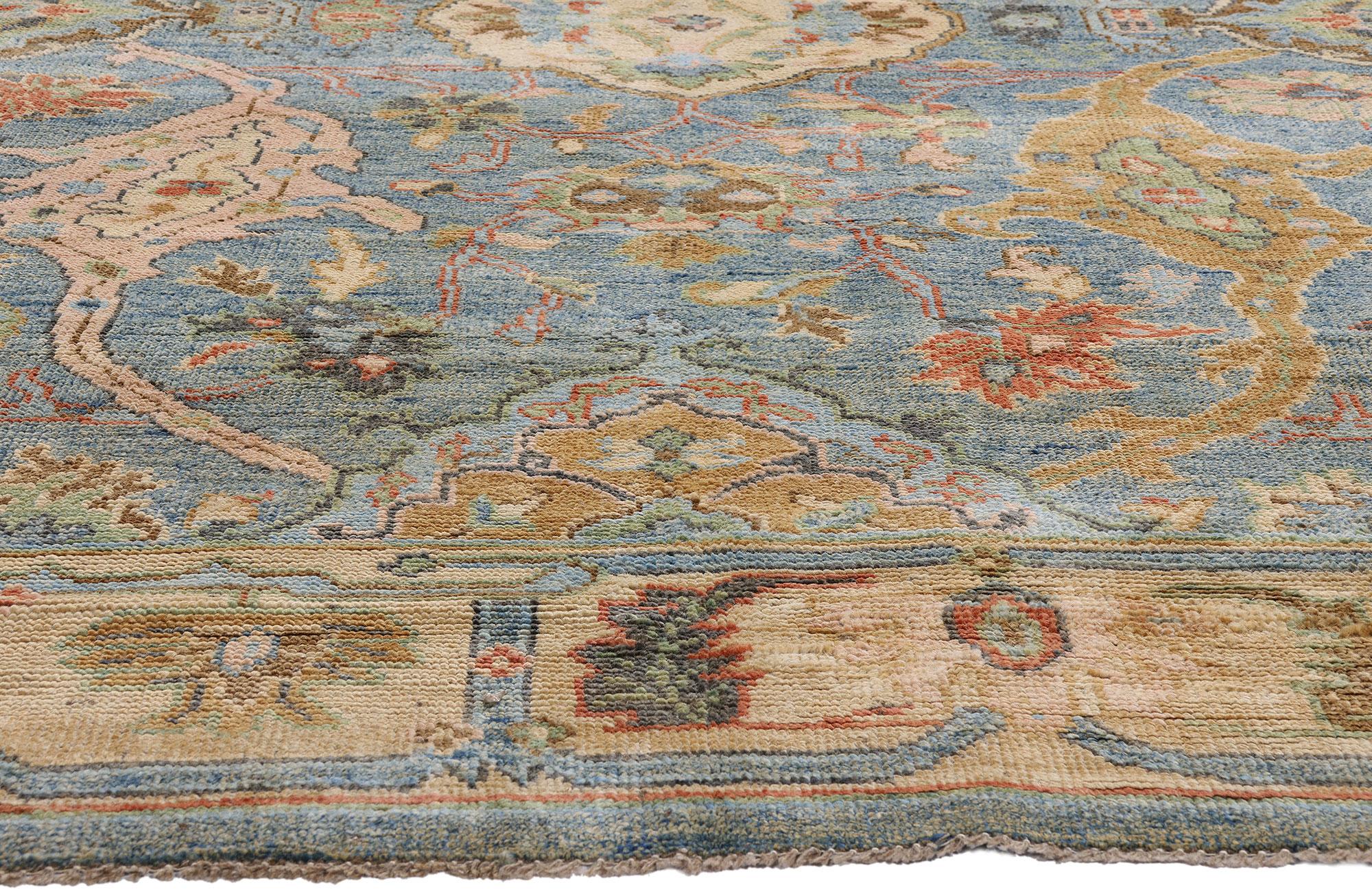 80729 Bunter Oushak-Teppich, 09'00 x 11'10.
Lassen Sie sich auf eine bezaubernde Reise entführen, wenn Sie auf diesen faszinierenden, handgeknüpften, farbenfrohen Oushak-Teppich treten. Diese magische Teppichfahrt entführt Sie in eine farbenfrohe