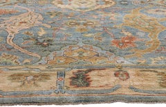 New Modern Colorful Blue Oushak Rug with Transitional Style