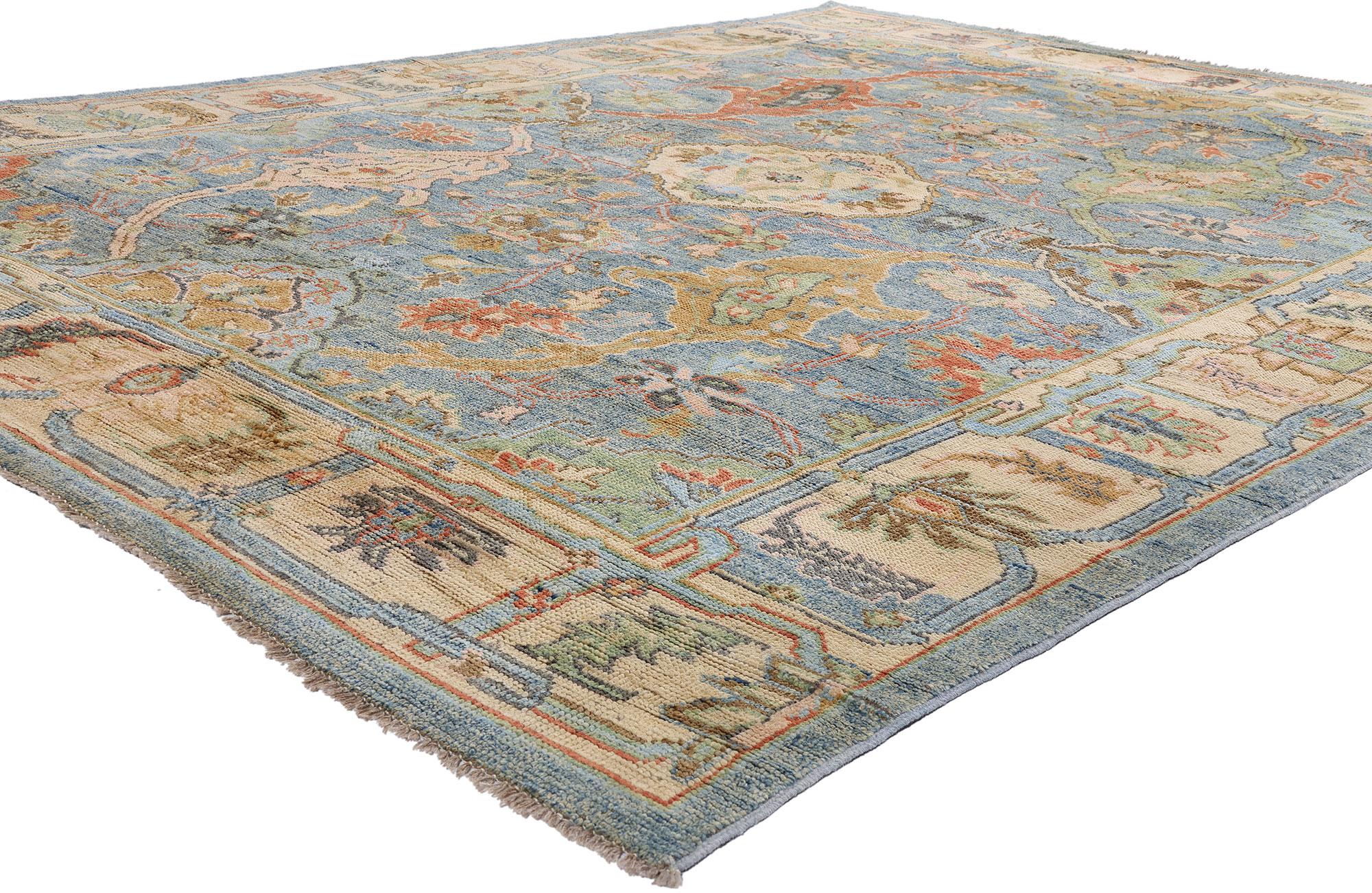 Bunter blauer Oushak-Teppich, Moderne Eleganz trifft auf Maximalismus (Handgeknüpft) im Angebot