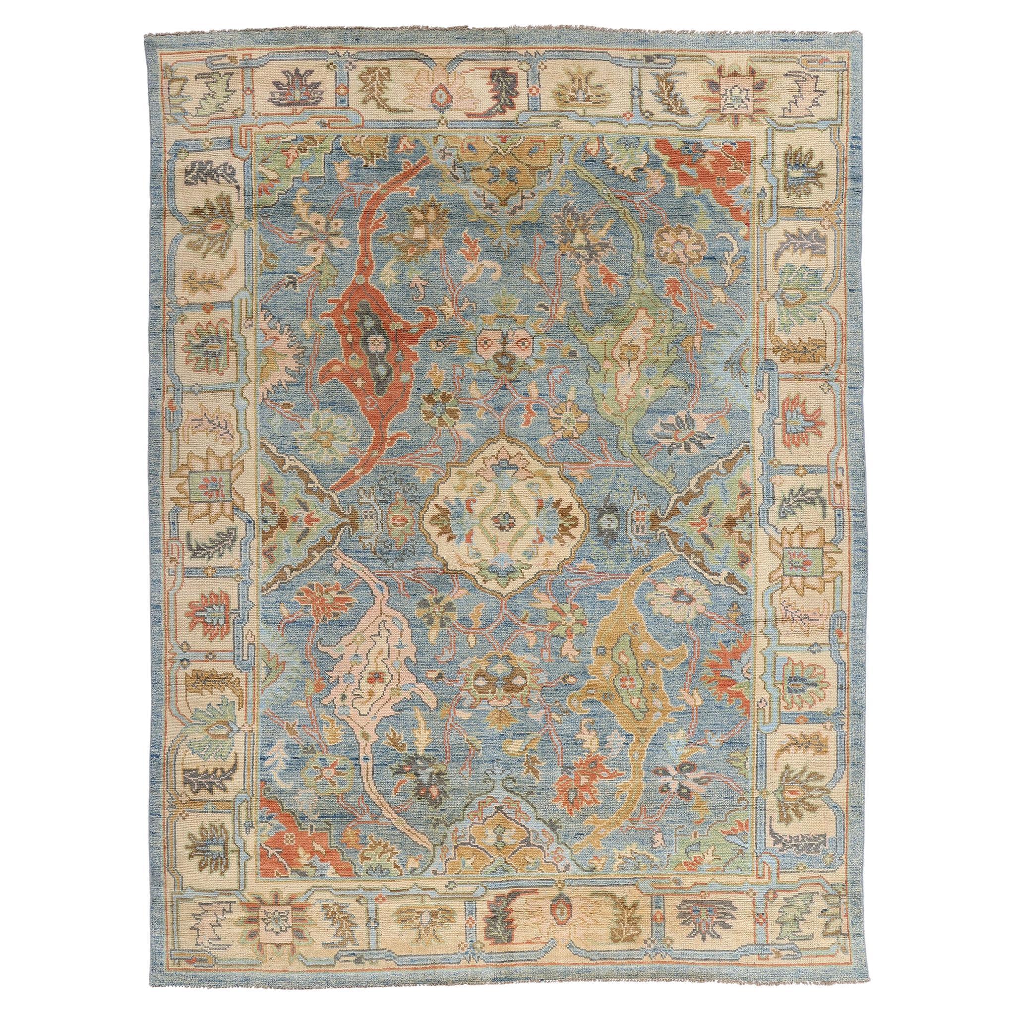 Tapis Colorful Blue Oushak, Modern Elegance Meets Maximalist Style (en anglais)
