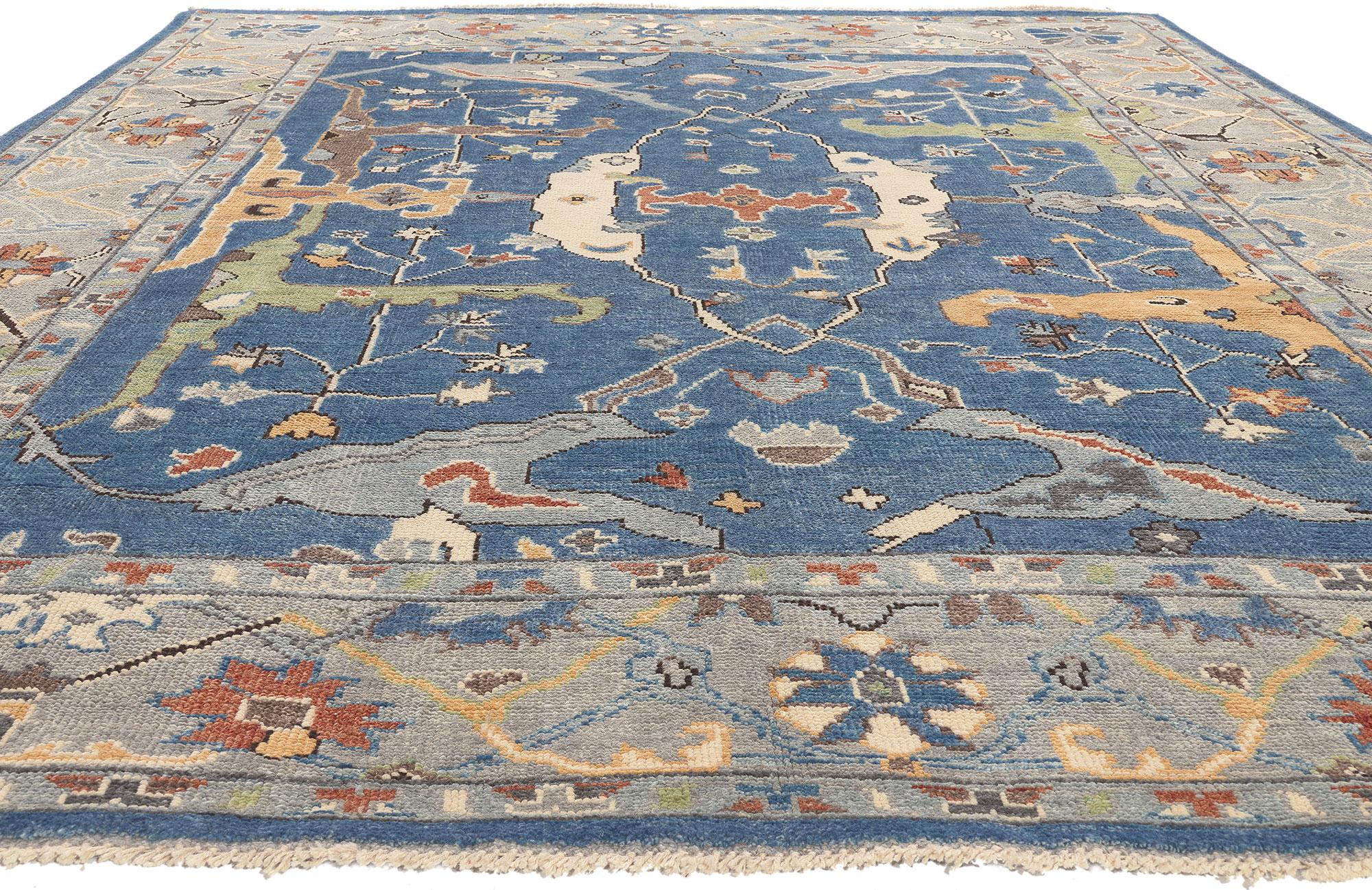 Pakistani New Colorful Blue Oushak Rug with Modern Style For Sale