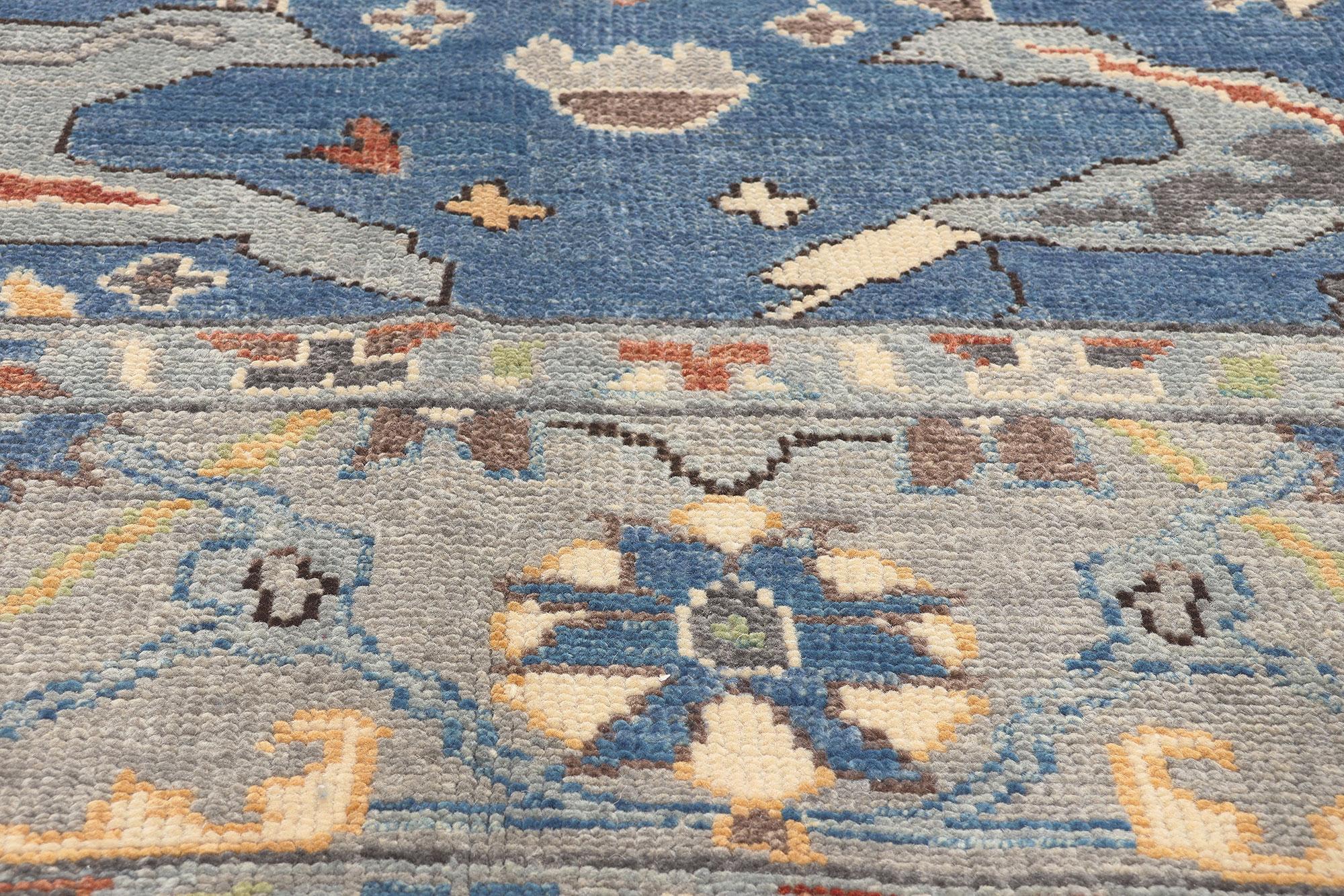New Colorful Blue Oushak Rug with Modern Style In New Condition For Sale In Dallas, TX
