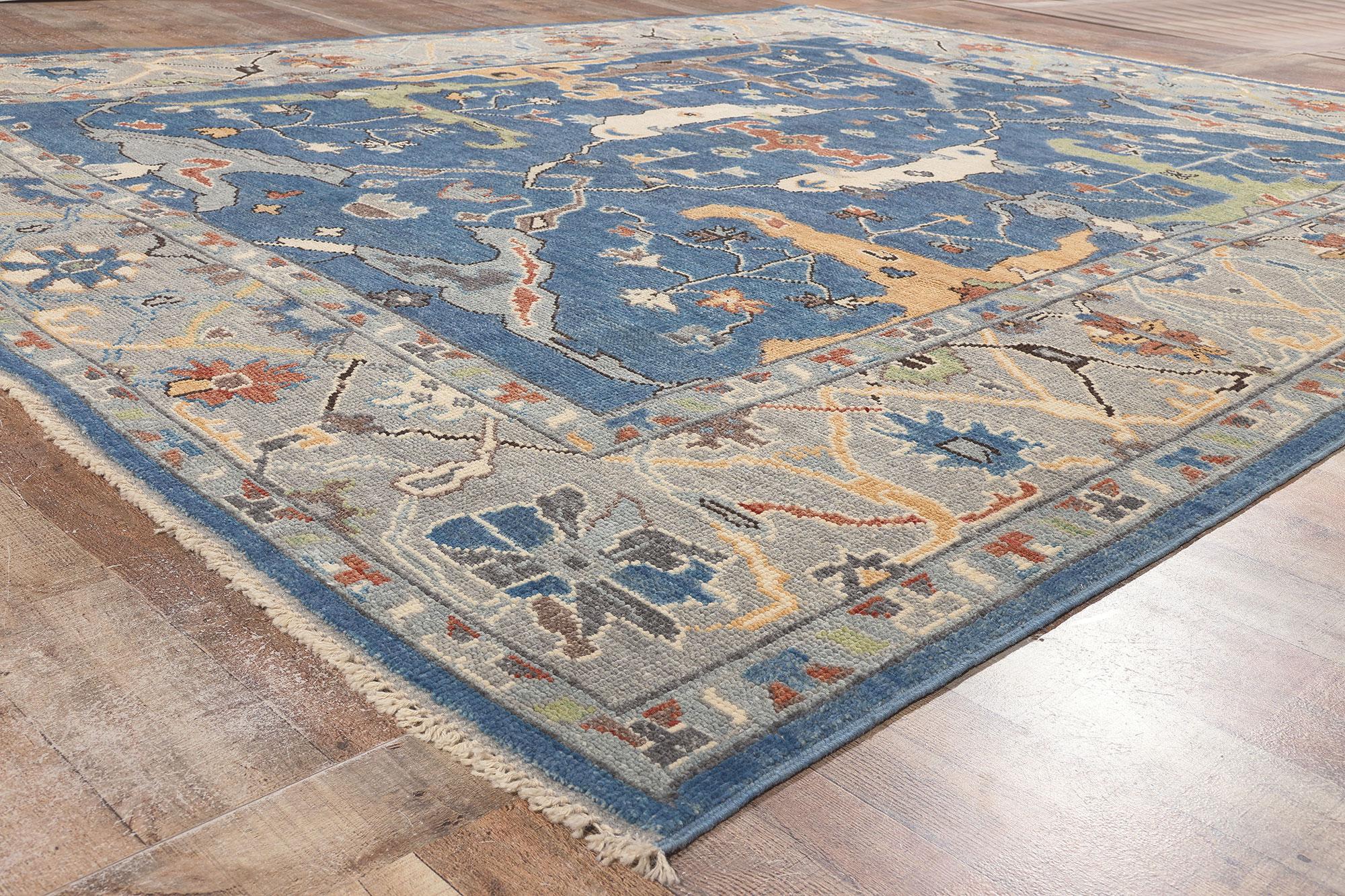Wool New Colorful Blue Oushak Rug with Modern Style For Sale