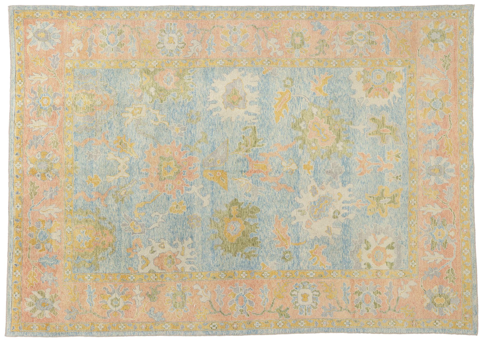 Neuer farbenfroher blauer türkischer Oushak-Teppich, 09'00 x 12'07 im Angebot 3