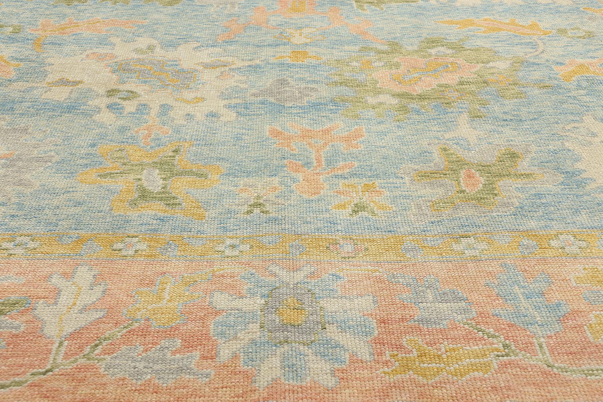 Neuer farbenfroher blauer türkischer Oushak-Teppich, 09'00 x 12'07 im Zustand „Neu“ im Angebot in Dallas, TX