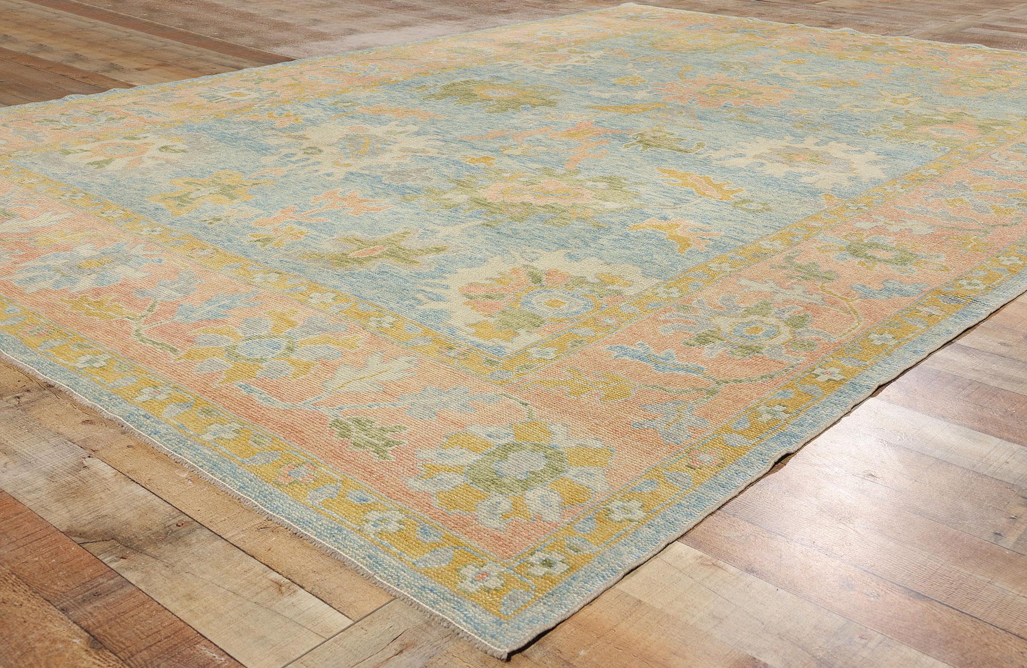 Neuer farbenfroher blauer türkischer Oushak-Teppich, 09'00 x 12'07 (Wolle) im Angebot