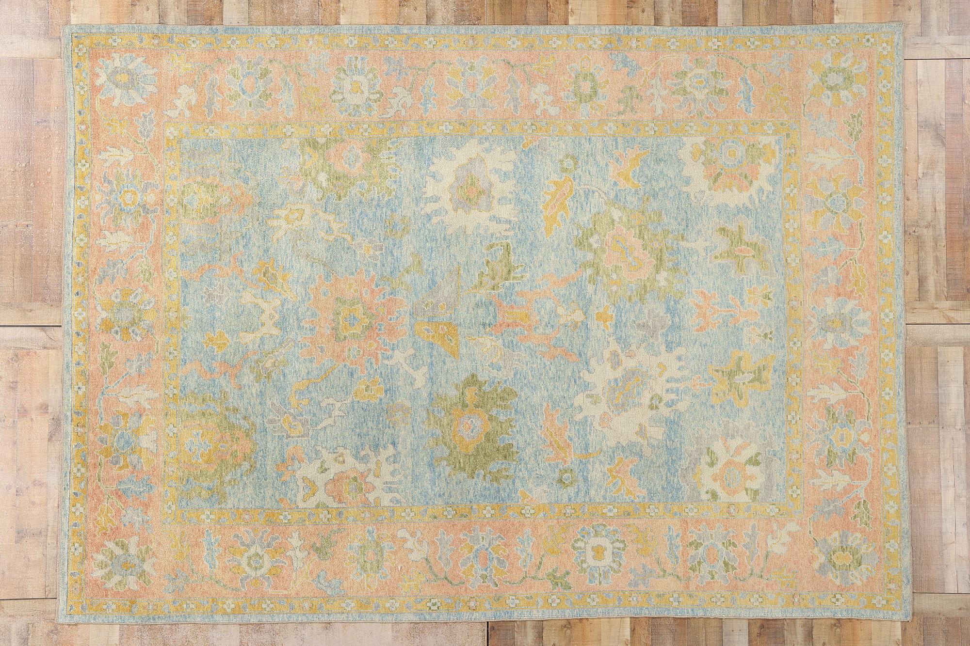 Neuer farbenfroher blauer türkischer Oushak-Teppich, 09'00 x 12'07 im Angebot 2