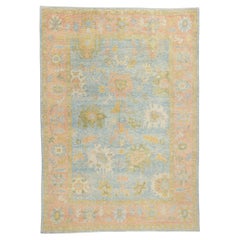Neuer farbenfroher blauer türkischer Oushak-Teppich, 09'00 x 12'07