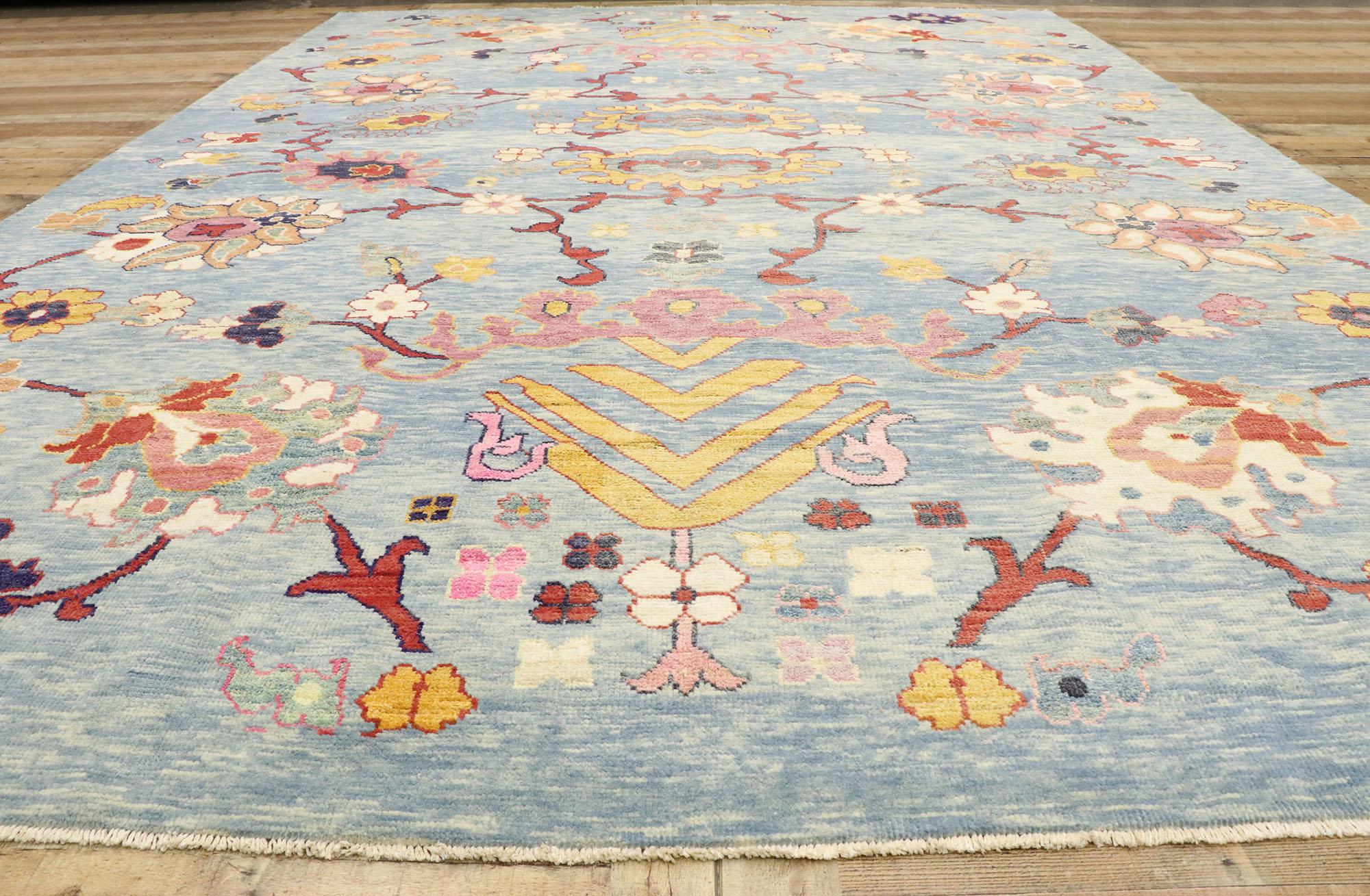 New Colorful Blue Turkish Oushak Rug with Modern Contemporary Style 2